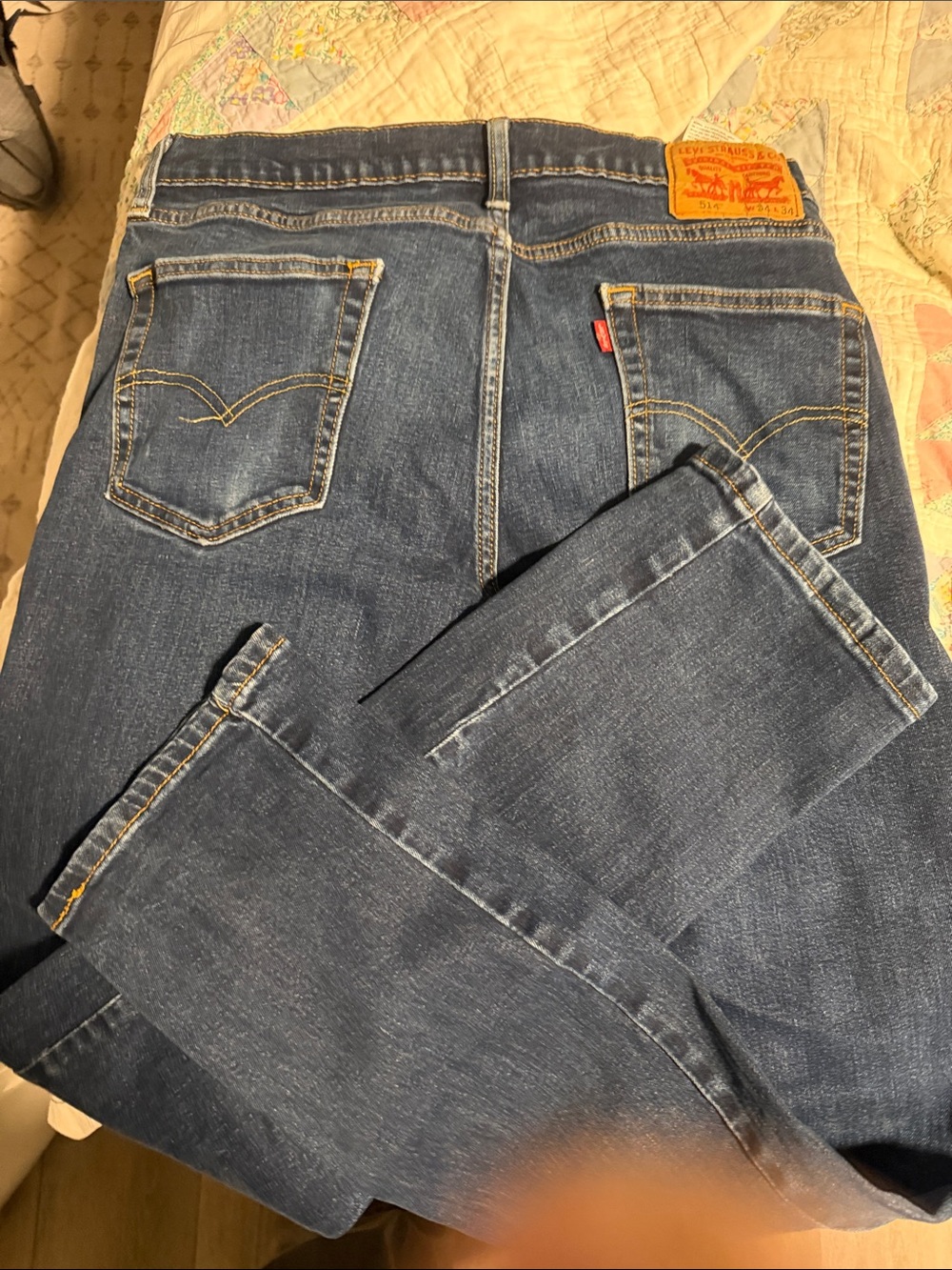 Levi's Dark Blue Men's Straight Jeans with Contrast Stitching